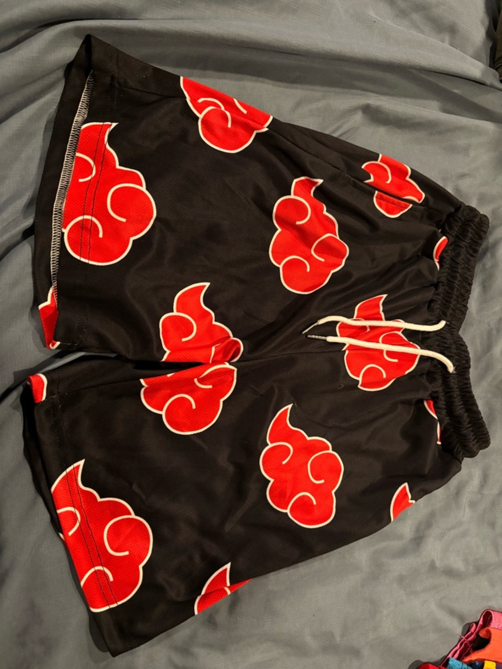 Black Athletic Shorts with Red Cloud Print